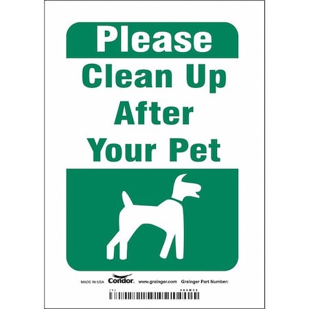 PLEASE CLEAN UP AFTER YOUR PET, 5 in W x 7 in H, Vertical Rectangle, Vinyl, 485M25 MPN:485M25