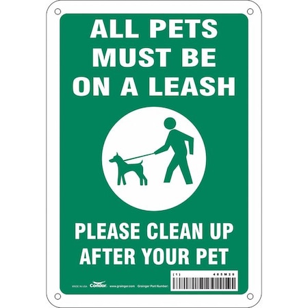 ALL PETS MUST BE ON A LEASH PLEASE CLEAN UP AFTER YOUR PET, 7 in W x 10 in H, Aluminum, 485M29 MPN:485M29