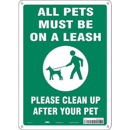 ALL PETS MUST BE ON A LEASH PLEASE CLEAN UP AFTER YOUR PET, 10 in W x 14 in H, Polyetheylene, 485M33 MPN:485M33