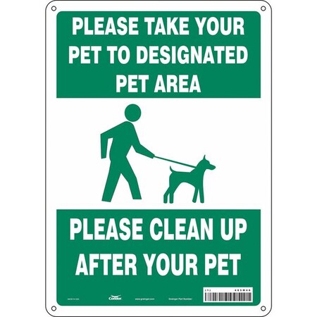 PLEASE TAKE YOUR PET TO DESIGNATED PET AREA PLEASE CLEAN UP., 10 in W x 14 in H, Aluminum, 485M46 MPN:485M46