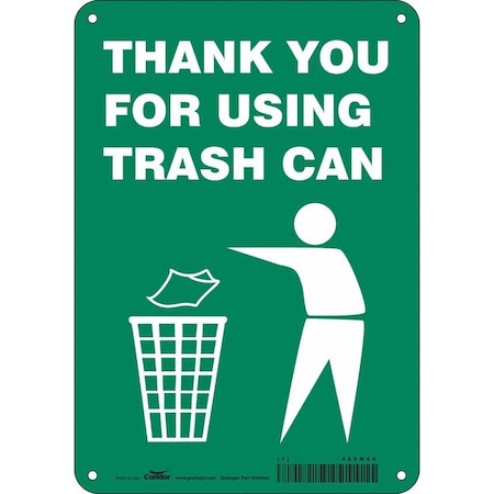THANK YOU FOR USING TRASH CAN, 7 in W x 10 in H, Horizontal Rectangle, Polyethylene, 485M66 MPN:485M66