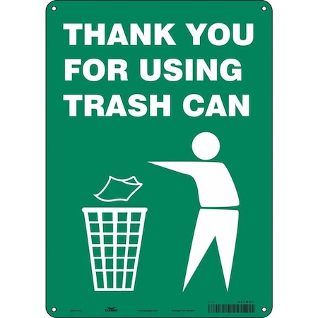 THANK YOU FOR USING TRASH CAN, 10 in W x 14 in H, Vertical Rectangle, Polyethylene, 485M67 MPN:485M67