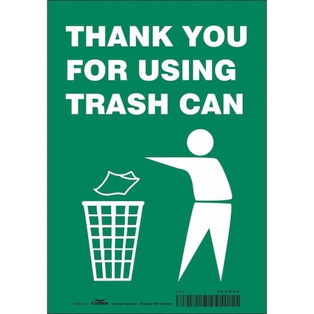 THANK YOU FOR USING TRASH CAN, 7 in W x 10 in H, Horizontal Rectangle, Vinyl, 485M69 MPN:485M69