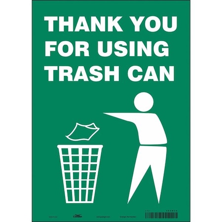 THANK YOU FOR USING TRASH CAN, 10 in W x 14 in H, Vertical Rectangle, Vinyl, 485M70 MPN:485M70