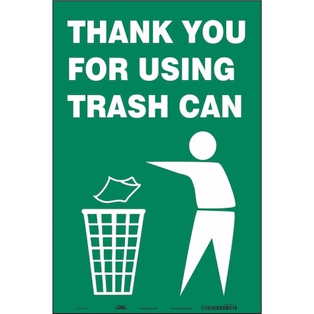 THANK YOU FOR USING TRASH CAN, 12 in W x 18 in H, Vertical Rectangle, Vinyl, 485M71 MPN:485M71