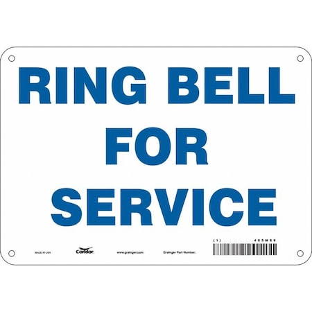 RING BELL FOR SERVICE, 10 in W x 7 in H, Vertical Rectangle, Aluminum, 485M86 MPN:485M86