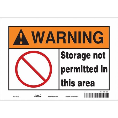 Warning, STORAGE NOT PERMITTED IN THIS AREA, 10 in W x 7 in H, Vertical Rectangle, Vinyl, 485N25 MPN:485N25