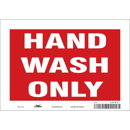 HAND WASH ONLY, 10 in W x 7 in H, Vertical Rectangle, Vinyl, 485N31 MPN:485N31