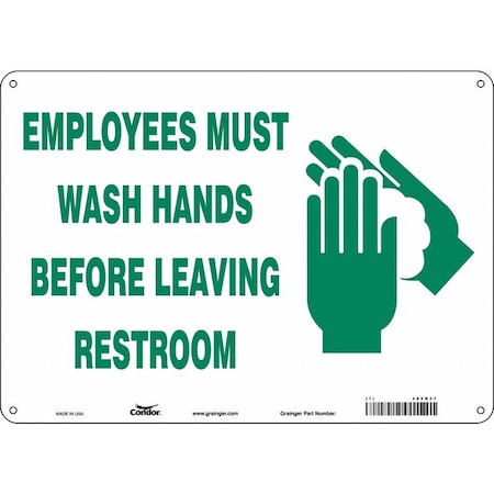 EMPLOYEES MUST WASH HANDS BEFORE LEAVING RESTROOM, 14 in W x 10 in H, 485N37 MPN:485N37