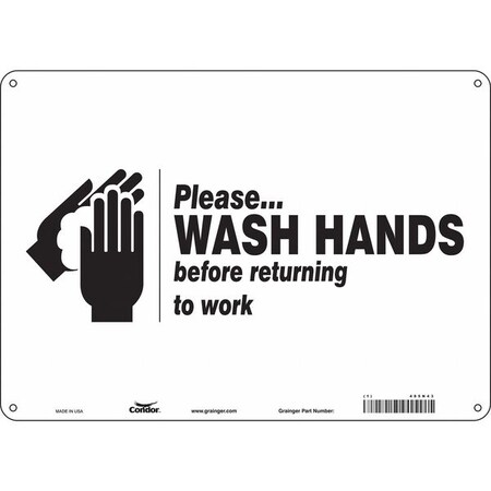 PLEASE WASH HANDS BEFORE RETURNING TO WORK, 14 in W x 10 in H, Polyethylene, 485N43 MPN:485N43
