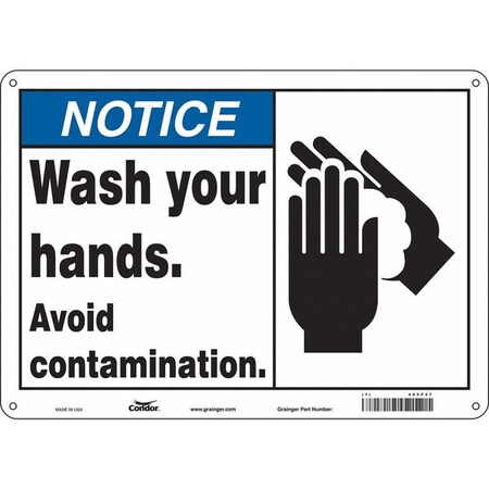 WASH YOUR HANDS. AVOID CONTAMINATION., 14 in W x 10 in H, Horizontal Rectangle, Aluminum, 485P27 MPN:485P27