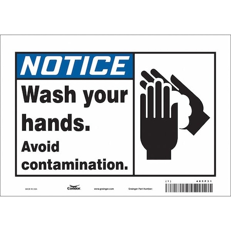 WASH YOUR HANDS. AVOID CONTAMINATION., 10 in W x 7 in H, Vertical Rectangle, Vinyl, 485P31 MPN:485P31
