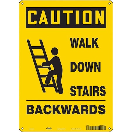 Caution, WALK DOWN STAIRS BACKWARDS, 10 in W x 14 in H, Vertical Rectangle, Polyethylene, 485P90 MPN:485P90