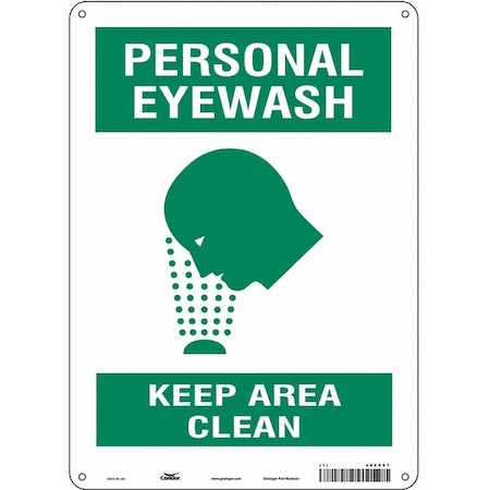 PERSONAL EYEWASH KEEP AREA CLEAN, 10 in W x 14 in H, Vertical Rectangle, Aluminum, 485X97 MPN:485X97