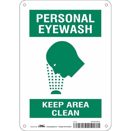 PERSONAL EYEWASH KEEP AREA CLEAN, 7 in W x 10 in H, Horizontal Rectangle, Polyethylene, 485X98 MPN:485X98
