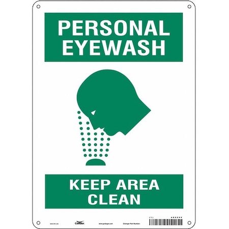 PERSONAL EYEWASH KEEP AREA CLEAN, 10 in W x 14 in H, Vertical Rectangle, Polyethylene, 485X99 MPN:485X99