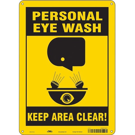 PERSONAL EYE WASH KEEP AREA CLEAR!, 10 in W x 14 in H, Vertical Rectangle, Polyethylene, 485Y07 MPN:485Y07