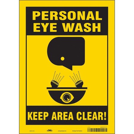 PERSONAL EYE WASH KEEP AREA CLEAR!, 10 in W x 14 in H, Vertical Rectangle, Vinyl, 485Y11 MPN:485Y11