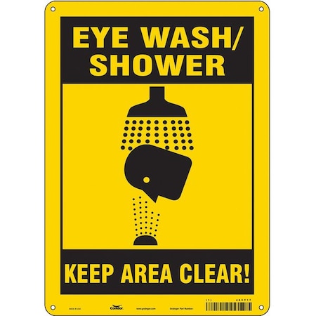 EYE WASH/SHOWER KEEP AREA CLEAR!, 10 in W x 14 in H, Vertical Rectangle, Aluminum, 485Y17 MPN:485Y17