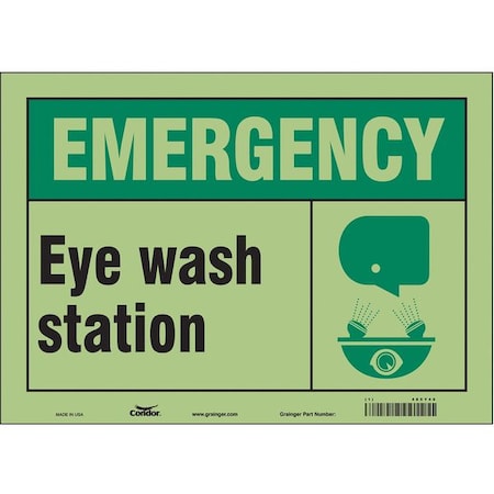 EYE WASH STATION, 14 in W x 10 in H, Horizontal Rectangle, Glow Vinyl, 485Y40 MPN:485Y40