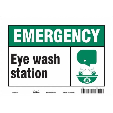 EYE WASH STATION, 10 in W x 7 in H, Vertical Rectangle, Vinyl, 485Y48 MPN:485Y48