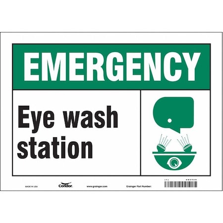 EYE WASH STATION, 14 in W x 10 in H, Horizontal Rectangle, Vinyl, 485Y49 MPN:485Y49