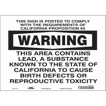 Chemical Sign, 10 in H, 14 in W, Vinyl, Horizontal Rectangle, English, 486C29 MPN:486C29