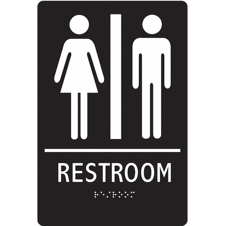No Header, RESTROOM, 6 in W x 9 in H, Vertical Rectangle, ABS Plastic MPN:486G75