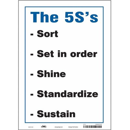 THE 5S'S SORT SET IN ORDER SHINE STANDARDIZE SUSTAIN, 10 in W x 14 in H, Rectangle, Vinyl, 486P24 MPN:486P24
