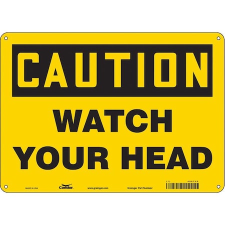 Caution, WATCH YOUR HEAD, 14 in W x 10 in H, Horizontal Rectangle, Aluminum, 486T55 MPN:486T55