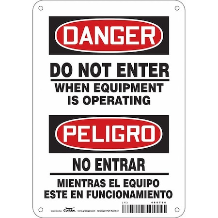 Safety Sign, 10 in Height, 7 in Width, Aluminum, Horizontal Rectangle, English, Spanish, 486T60 MPN:486T60