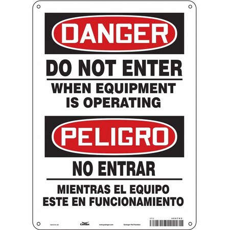 Safety Sign, 14 in Height, 10 in Width, Polyethylene, Vertical Rectangle, English, Spanish, 486T63 MPN:486T63