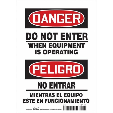 Safety Sign, 10 in Height, 7 in Width, Vinyl, Horizontal Rectangle, English, Spanish, 486T64 MPN:486T64