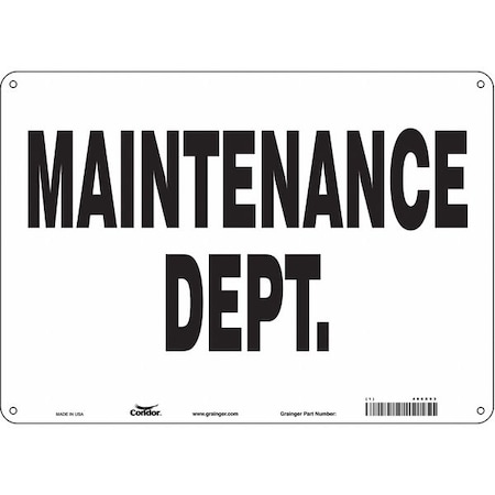 MAINTENANCE DEPT., 14 in W x 10 in H, Horizontal Rectangle, Polyethylene, 486X93 MPN:486X93