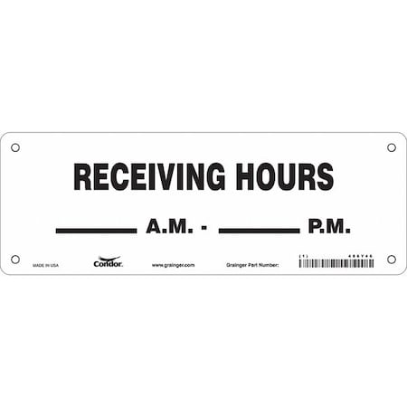 No Header, RECEIVING HOURS _ A.M.-_ P.M., 20 in W x 7 in H, Vertical Rectangle, Fiberglass MPN:486Y46
