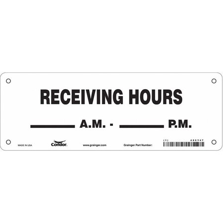 RECEIVING HOURS _ A.M.-_ P.M., 20 in W x 7 in H, Vertical Rectangle, Polyethylene, 486Y47 MPN:486Y47