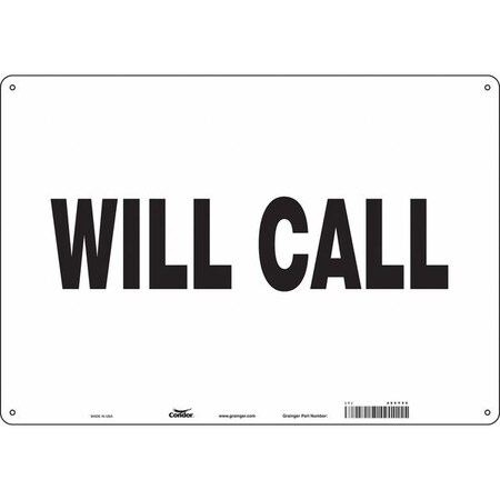 WILL CALL, 20 in W x 14 in H, Horizontal Rectangle, Polyethylene, 486Y99 MPN:486Y99