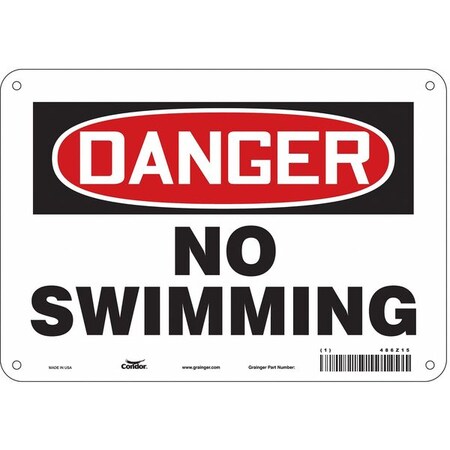 Danger, NO SWIMMING, 10 in W x 7 in H, Vertical Rectangle, Polyethylene, 486Z15 MPN:486Z15