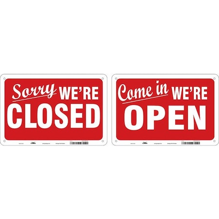 SORRY WE'RE CLOSED/COME IN WE'RE OPEN, 12 in W x 8 in H, Rectangle, Plastic, 487D43 MPN:487D43