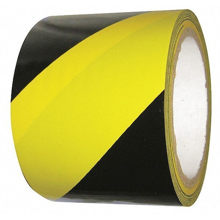 Floor Marking Tape, vinyl, No Legend, Black, Yellow, 3 in W., 6 mil Thickness MPN:55303