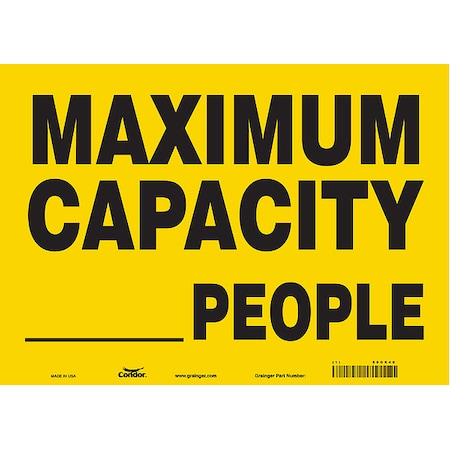 Maximum Capacity _ People, 14 in W x 10 in H, Vinyl, 60GK40 MPN:60GK40