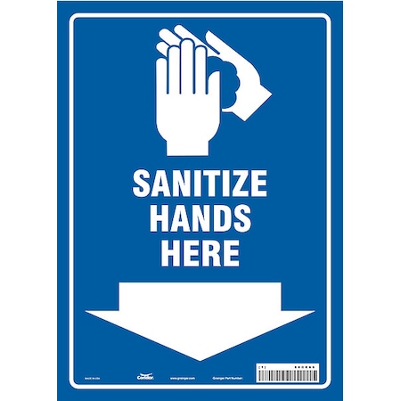 Sanitize Hands Here, Vinyl, 14 in x 10 in MPN:60GK65