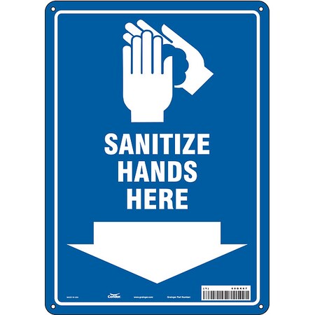 Sanitize Hands Here, Aluminum, 14 in x 10 in MPN:60GK67
