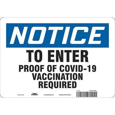 Employee/Visitor Vaccine Proof Sign, 60YF96 MPN:60YF96