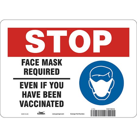 Facemask Reminder Safety Sign, 10 in Height, 14 in Width, Polyethylene, English MPN:60YG06