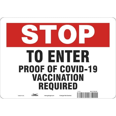 Employee/Visitor Vaccine Proof Sign, 60YG09 MPN:60YG09