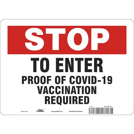 Employee/Visitor Vaccine Proof Sign, 60YG11 MPN:60YG11