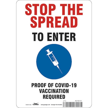 Employee/Visitor Vaccine Proof Sign, 60YG15 MPN:60YG15
