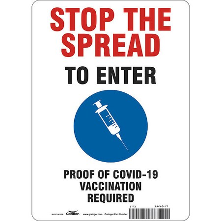 Employee/Visitor Vaccine Proof Sign, 60YG17 MPN:60YG17