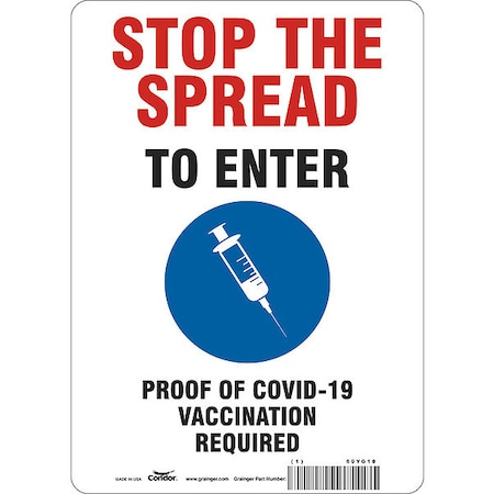 Employee/Visitor Vaccine Proof Sign, 60YG18 MPN:60YG18